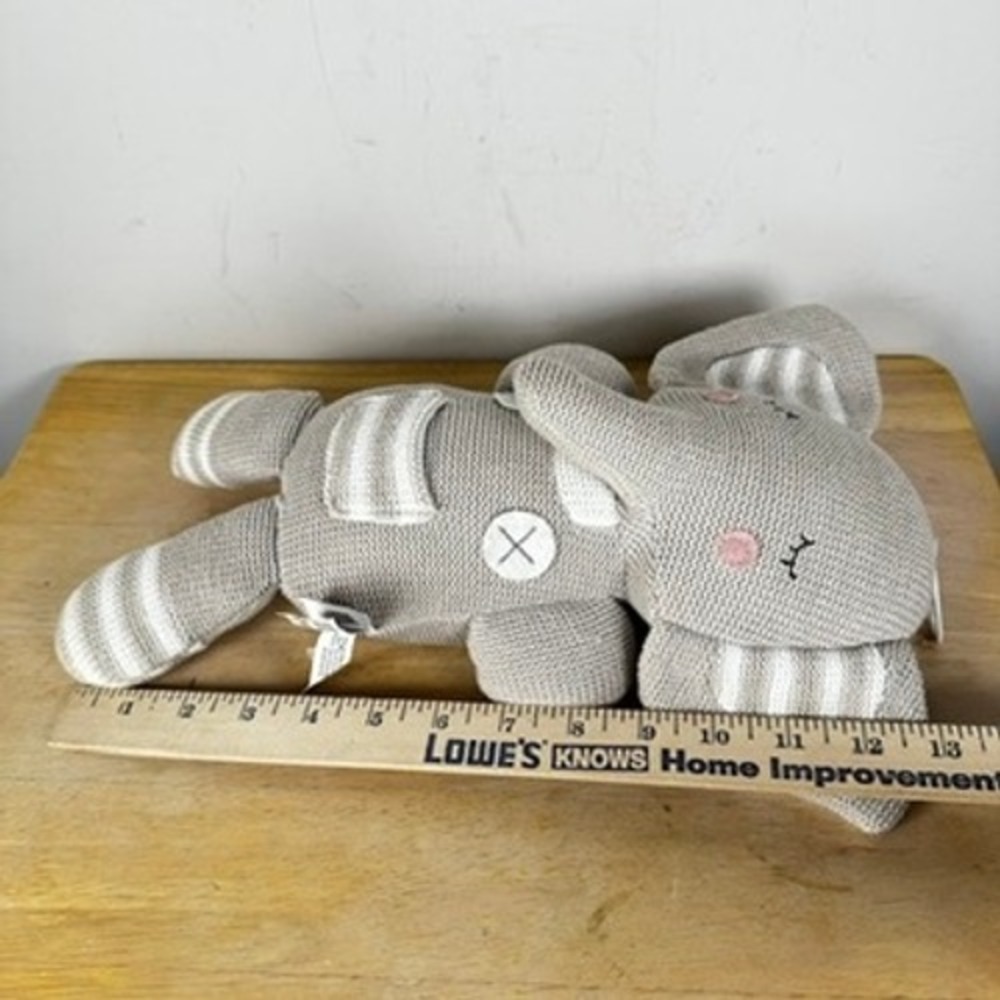 Living Textiles Theodore the Elephant Stuffed Rattle Lovey 100% Cotton Baby - Picture 8 of 8